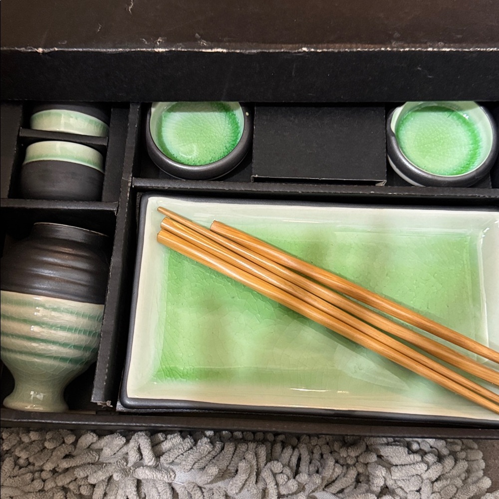 Green and Black Sushi Set with Chopsticks